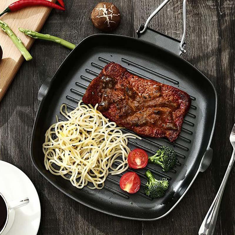 Non-stick Frying Pan - For Eggs Ham Wooden Handle Folding Square Grill Pan (AK1)