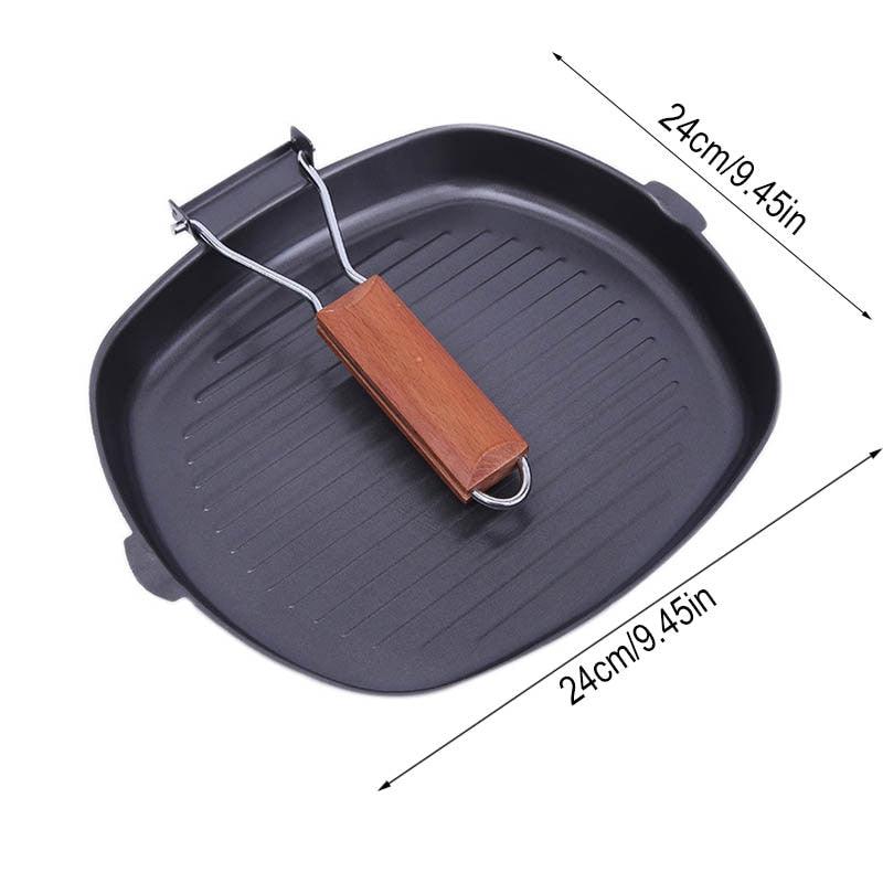 Non-stick Frying Pan - For Eggs Ham Wooden Handle Folding Square Grill Pan (AK1)
