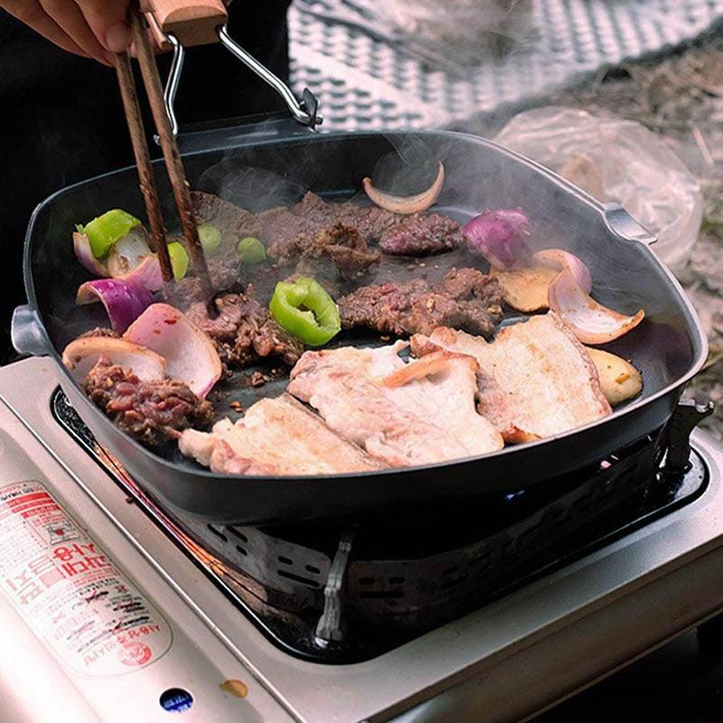 Non-stick Frying Pan - For Eggs Ham Wooden Handle Folding Square Grill Pan (AK1)