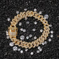 THE BLING KING 12mm Bling S-Link Miami Cuban Bracelets - Gold Color Full Iced Rhinestones (D83)(MJ3)
