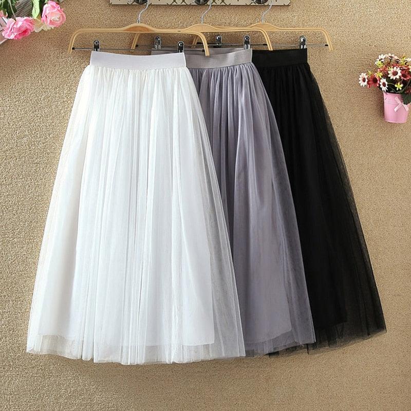 Long Tulle Skirts - Women Summer Elastic High Waist Mesh Pleated Skirt - Maxi Skirt (TB7)