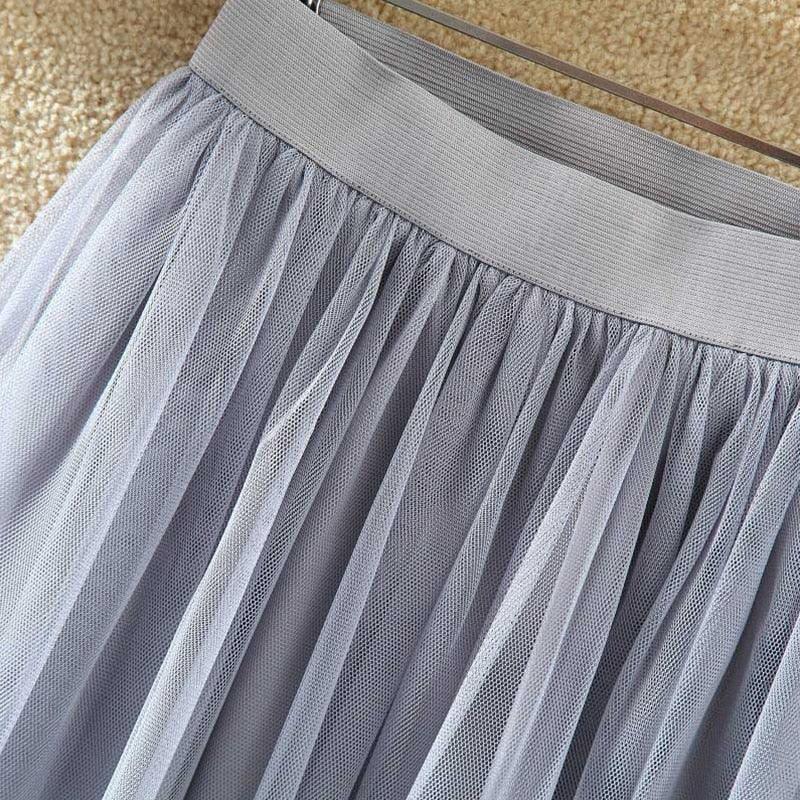 Long Tulle Skirts - Women Summer Elastic High Waist Mesh Pleated Skirt - Maxi Skirt (TB7)