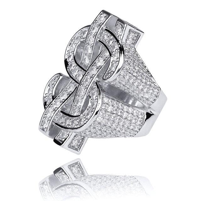 Great Fashion Rock Iced Out Bling Gold Silver Color US Dollar Sign Rings - AAA Cubic Zircon (D83)(MJ1)