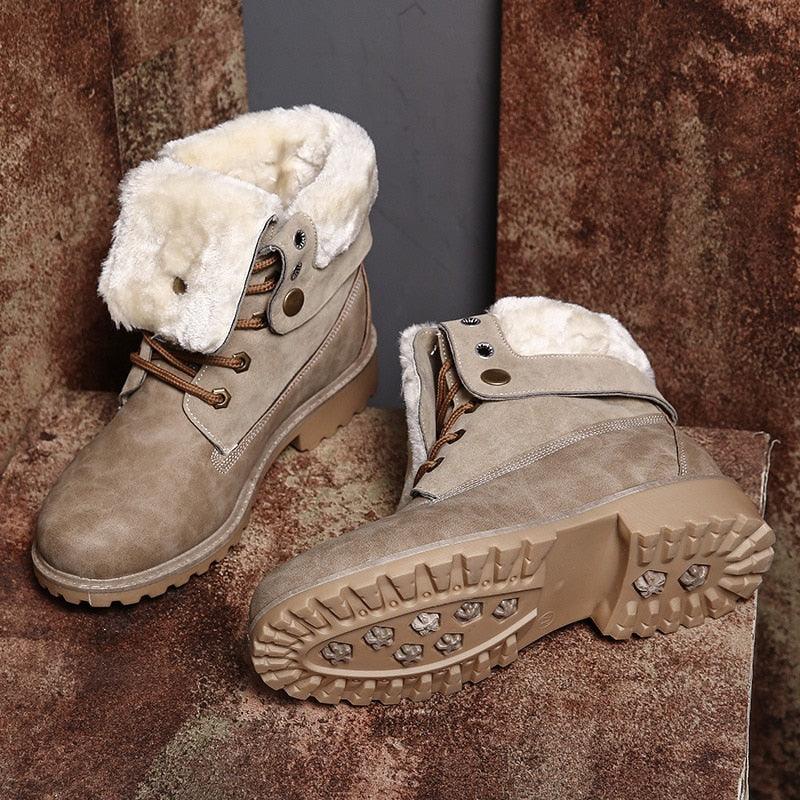 Great Women's Ankle Boots - Waterproof Warm Women Flat Boots - Quality PU Leather Platform (BB1)(BB5)(F38)(F107)