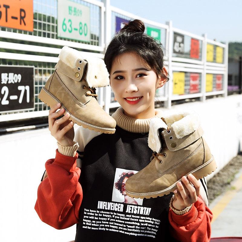 Great Women's Ankle Boots - Waterproof Warm Women Flat Boots - Quality PU Leather Platform (BB1)(BB5)(F38)(F107)