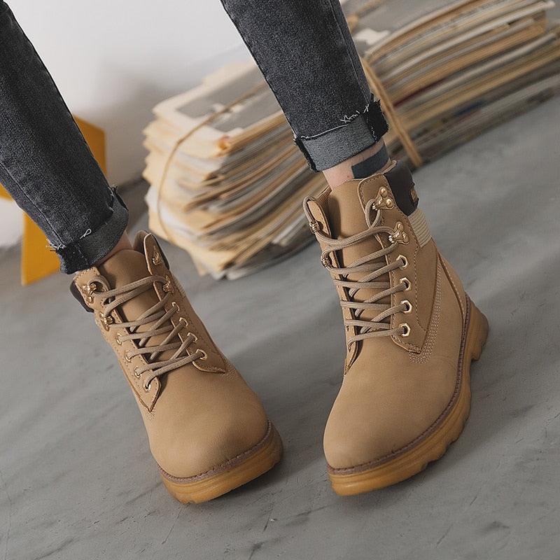 Women Platform Autumn Boots - PU Leather Waterproof Rain Boots (BB1)(BB5)