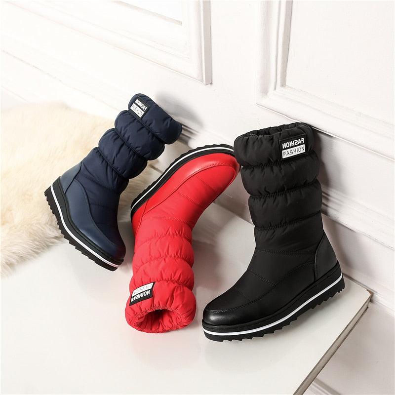 Winter Snow Boots - Women Warm Plush Mid-calf Waterproof Boot - Fur Platform Boots (D38)(D85)(BB3)(BB5)