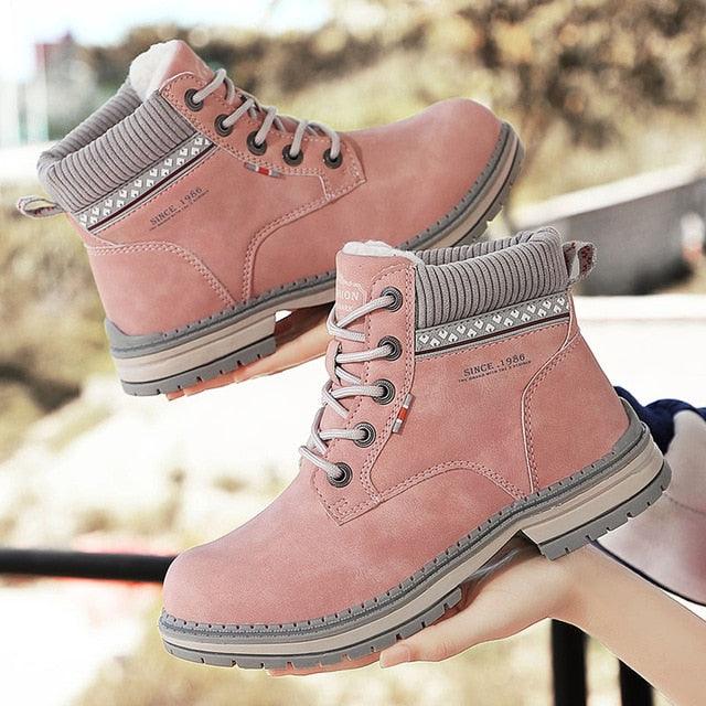Beautiful Women Boots - PU Leather Ankle Boots - Round Toe Rubber Women Lace Up Platform Boots (BB1)(BB5)