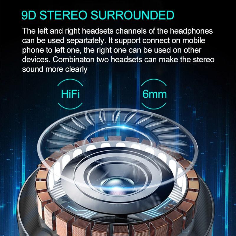 TWS 5.0 Bluetooth 9D Stereo Earphones Wireless Earphones CVC Noise Reduction Waterproof Headphone Sport Earbuds with Dual Mic(AH1)((RS8)(F49)