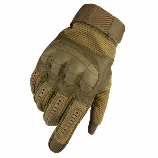 Touch Screen Tactical Rubber Hard Knuckle Full Finger Gloves - Military Army Paintball Combat PU Leather Glove (2U103)