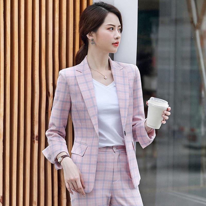 Women's Pant Suit Plaid Long-sleeved Fashion Jacket Casual, 48% OFF