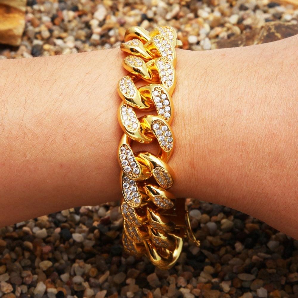 Thick 20mm Cuban Link Bracelet - Fashion Hiphop Full Micro Pave Cubic Zirconia Silver Gold Color Bracelet (D83)(MJ3)