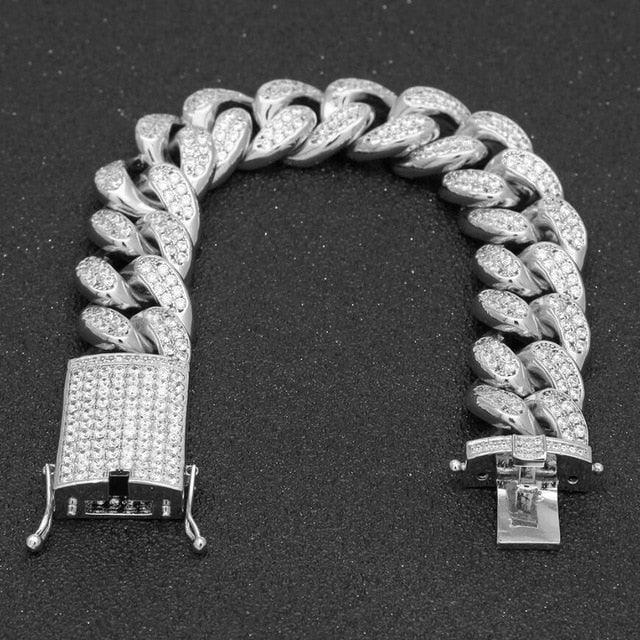 Thick 20mm Cuban Link Bracelet - Fashion Hiphop Full Micro Pave Cubic Zirconia Silver Gold Color Bracelet (D83)(MJ3)
