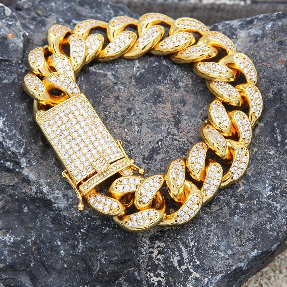Thick 20mm Cuban Link Bracelet - Fashion Hiphop Full Micro Pave Cubic Zirconia Silver Gold Color Bracelet (D83)(MJ3)