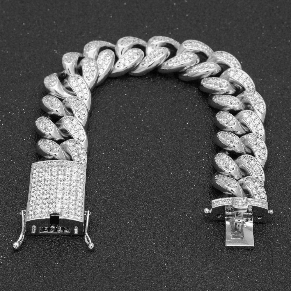 Thick 20mm Cuban Link Bracelet - Fashion Hiphop Full Micro Pave Cubic Zirconia Silver Gold Color Bracelet (D83)(MJ3)