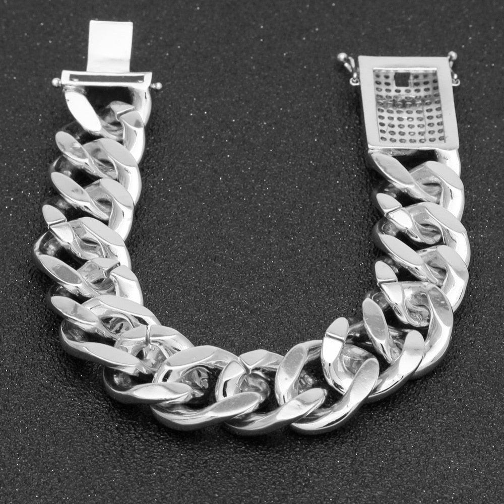 Thick 20mm Cuban Link Bracelet - Fashion Hiphop Full Micro Pave Cubic Zirconia Silver Gold Color Bracelet (D83)(MJ3)