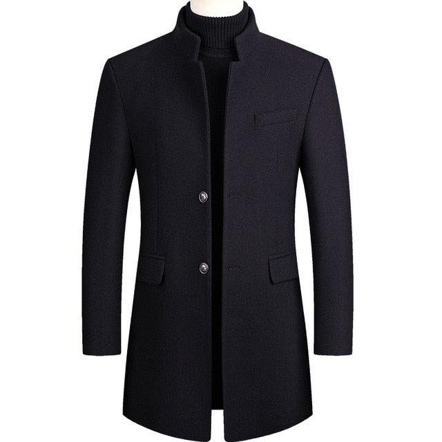 Winter 30% Wool Men Thick Coats - Slim Fit Stand Collar Buttons Fashion Outerwear Jackets (TM4)(TM3)(F100)
