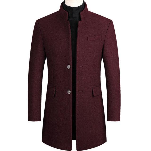 Winter 30% Wool Men Thick Coats - Slim Fit Stand Collar Buttons Fashion Outerwear Jackets (TM4)(TM3)(F100)