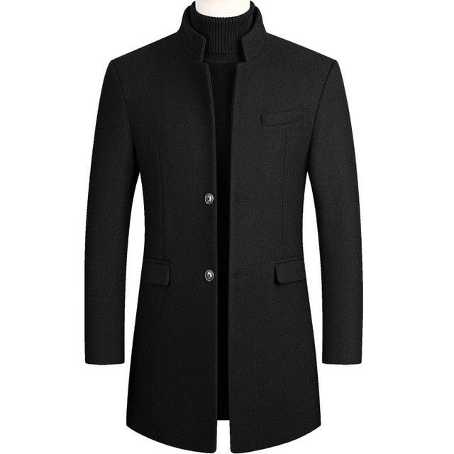Winter 30% Wool Men Thick Coats - Slim Fit Stand Collar Buttons Fashion Outerwear Jackets (TM4)(TM3)(F100)