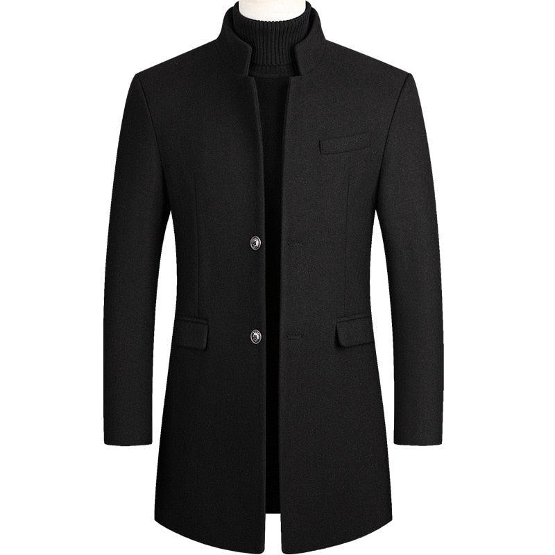 Winter 30% Wool Men Thick Coats - Slim Fit Stand Collar Buttons Fashion Outerwear Jackets (TM4)(TM3)(F100)