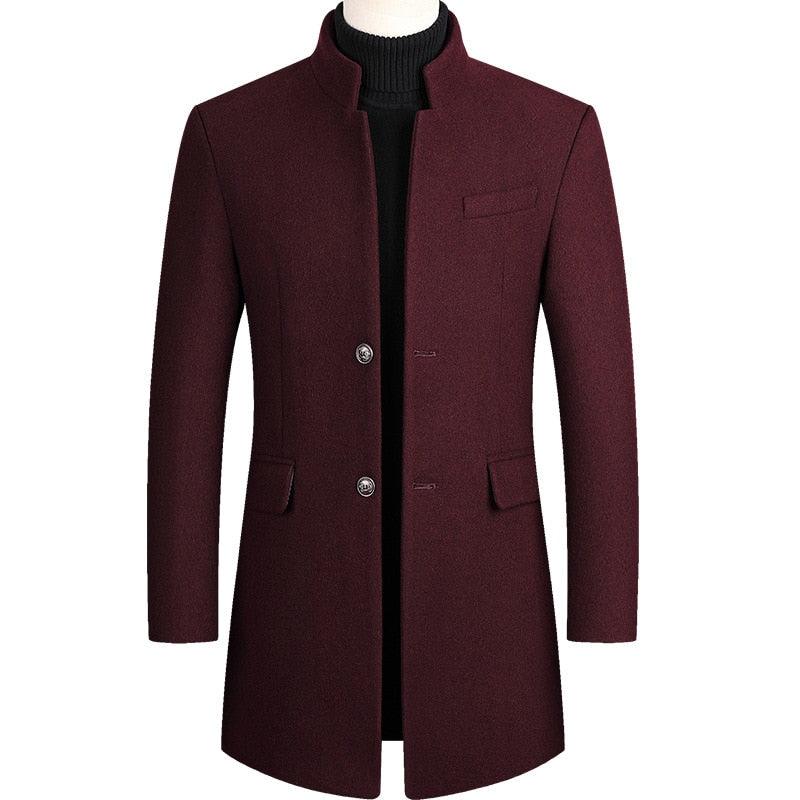 Winter 30% Wool Men Thick Coats - Slim Fit Stand Collar Buttons Fashion Outerwear Jackets (TM4)(TM3)(F100)