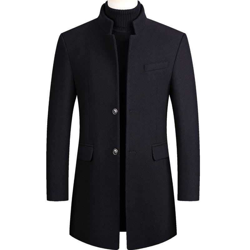 Winter 30% Wool Men Thick Coats - Slim Fit Stand Collar Buttons Fashion Outerwear Jackets (TM4)(TM3)(F100)