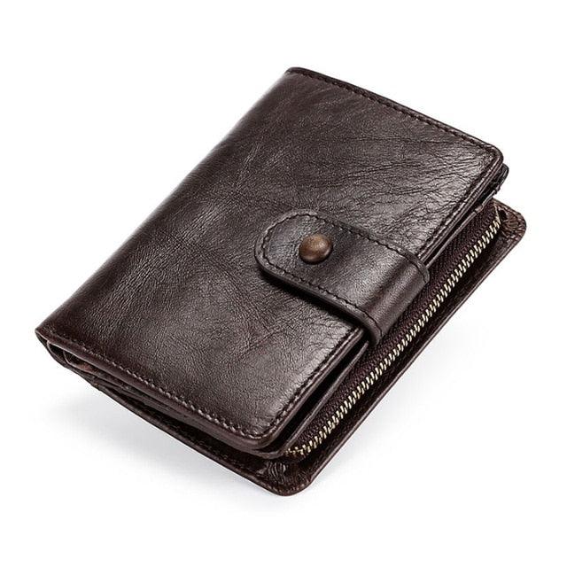 Top Quality Genuine Leather Wallet - Men's Small Zipper Coin Pocket Card Holder Wallets (MA5)