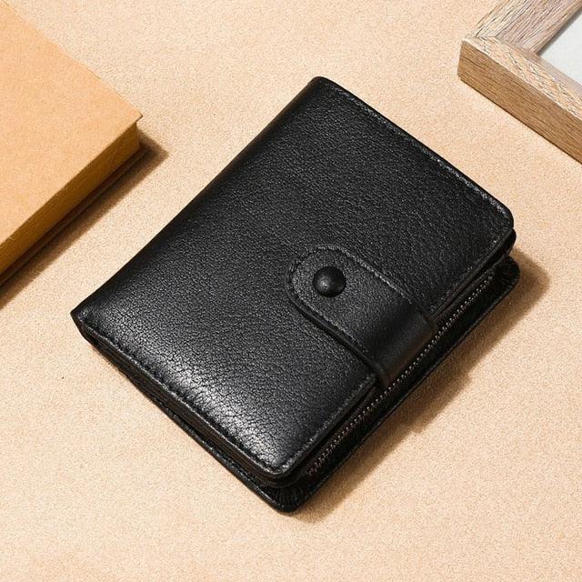 Top Quality Genuine Leather Wallet - Men's Small Zipper Coin Pocket Card Holder Wallets (MA5)