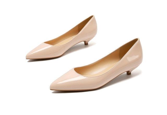 Top Quality Ladies Pumps Shoes - Patent Leather Low Heel Shoe - Nude Office Shoes Elegant Shoes (SH3)(SH1)(FS)(WO3)(F37)