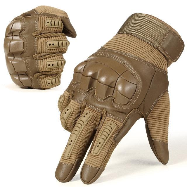 Touch Screen Tactical Rubber Hard Knuckle Full Finger Gloves - Military Army Paintball Combat PU Leather Glove (2U103)