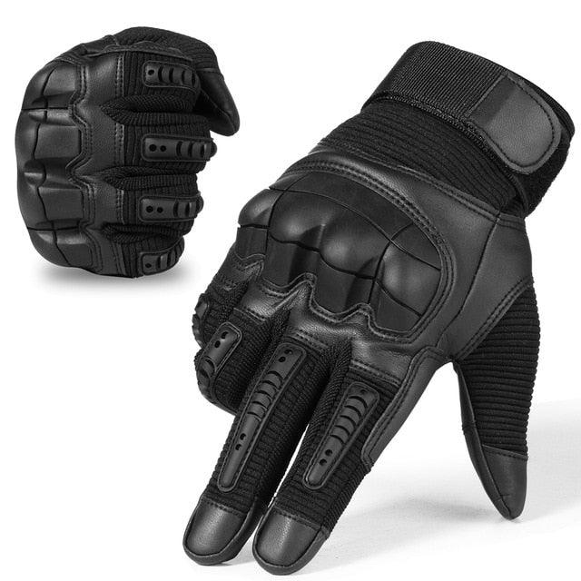 Touch Screen Tactical Rubber Hard Knuckle Full Finger Gloves - Military Army Paintball Combat PU Leather Glove (2U103)