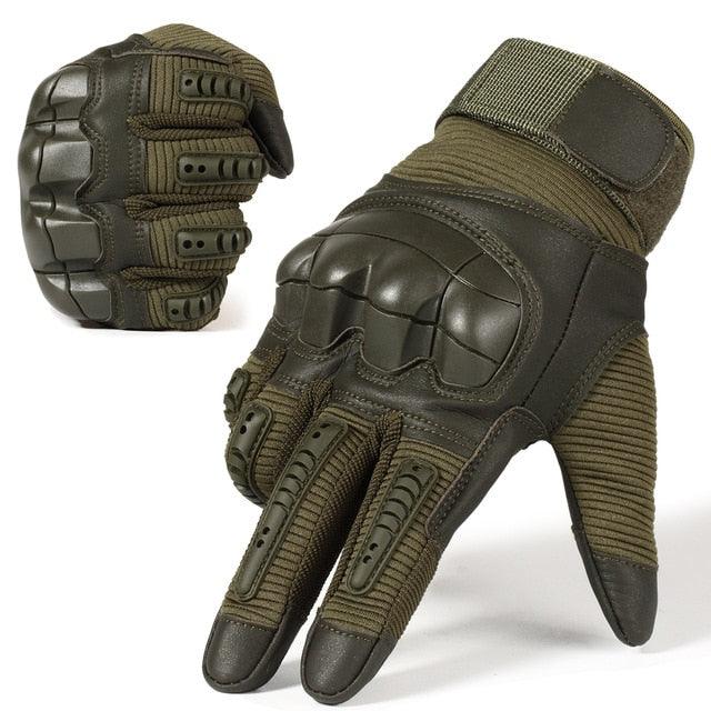 Touch Screen Tactical Rubber Hard Knuckle Full Finger Gloves - Military Army Paintball Combat PU Leather Glove (2U103)