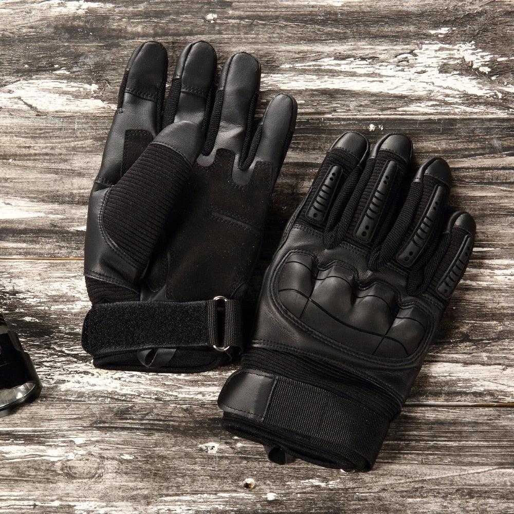Touch Screen Tactical Rubber Hard Knuckle Full Finger Gloves - Military Army Paintball Combat PU Leather Glove (2U103)