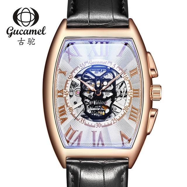 Great Transparent Skeleton Automatic Mechanical Watch - Men Genuine Leather Belt (1U84)