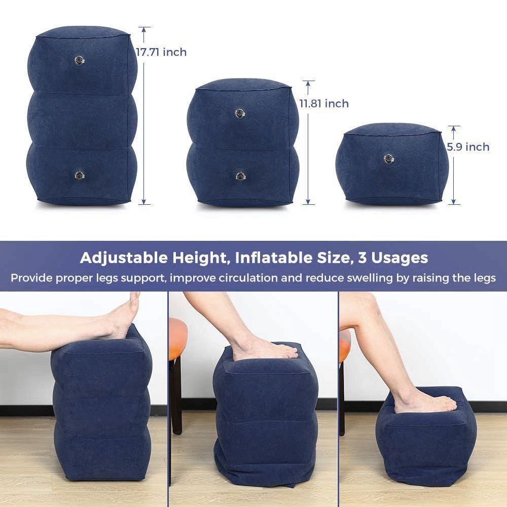 Travel Inflatable Foot Rest Pillow - Adjustable Height Portable Leg Rest Pillow - Cushion Carrying Bag (6LT1)(F105)