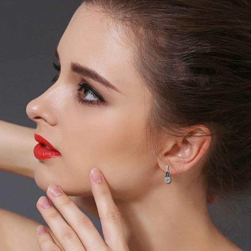 Trendy 1.6g 925 Sterling Silver Earring - Black Spinel Anniversary Drop Earrings (2JW2)(2JW1)(F81)