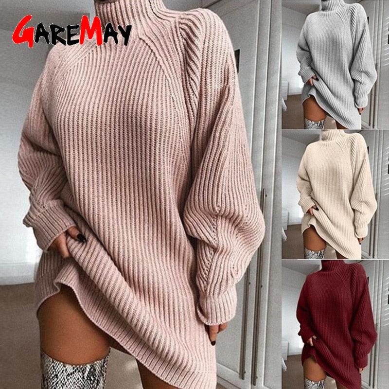 Nice Women's Turtleneck Sweater - Spring Autumn Long Sleeve Pullover Female Casual Loose Knitted Pullovers (TB8C)(F23)