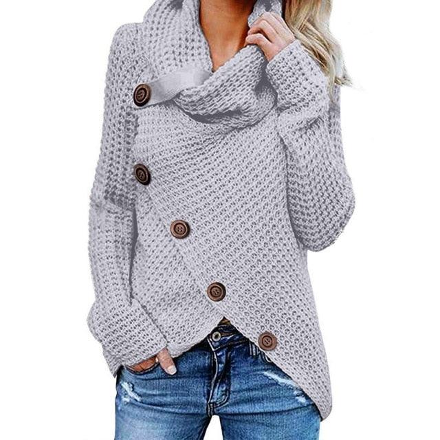 Turtleneck Women's Winter Sweater - Plus Size - Winter Warm Irregular Pullover - Thick Cute Female Sweater (D23)(D20)(TB8C)(TB8A)(TP3)