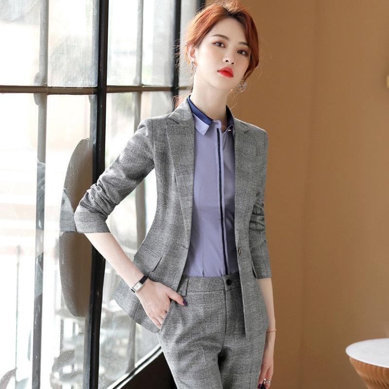 Nice Two Piece Women's Professional Suit - New Autumn, Winter Office Ladies Suit - Jacket Casual Plaid Suit (TB5)(F20)