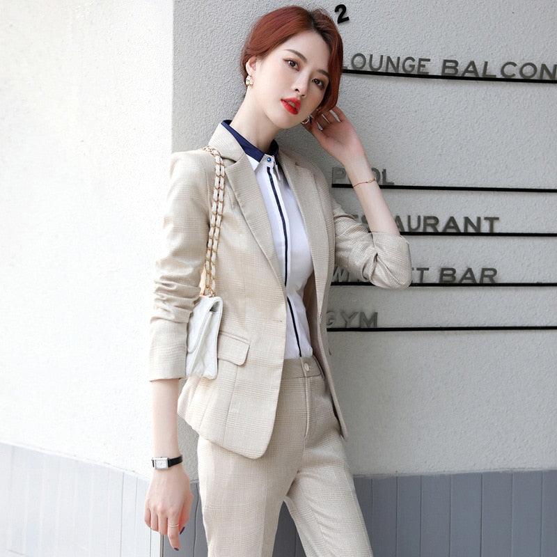 Nice Two Piece Women's Professional Suit - New Autumn, Winter Office Ladies Suit - Jacket Casual Plaid Suit (TB5)(F20)