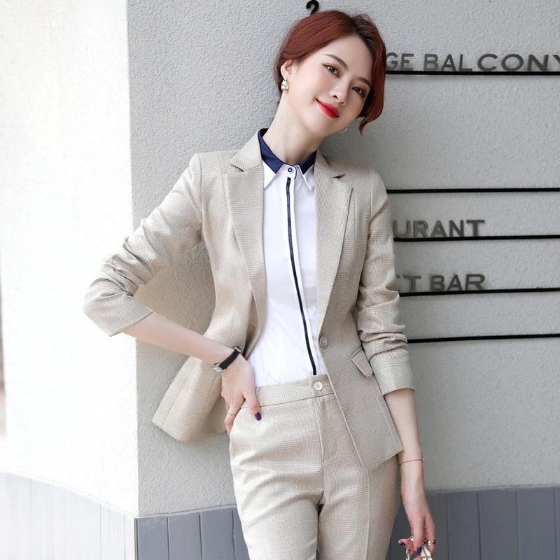 Nice Two Piece Women's Professional Suit - New Autumn, Winter Office Ladies Suit - Jacket Casual Plaid Suit (TB5)(F20)