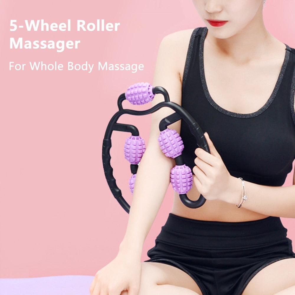 U Shape Trigger Point Massage Roller Tool 5 Wheel Roller Massager for Arm Leg Neck Muscle (FH)(1U80)