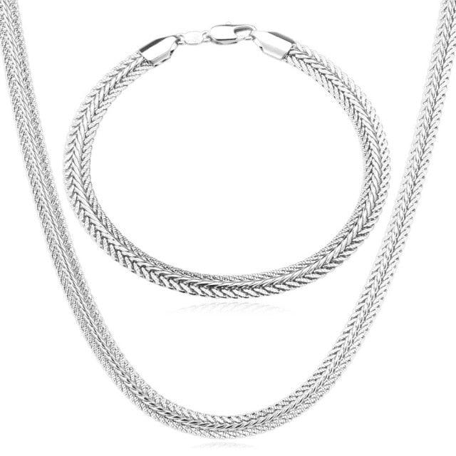 Great Jewelry Set - Gold Silver Color Bracelet Necklace Set - Curb Cuban Weaving Snake Chain (MJ4)