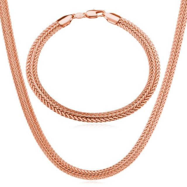 Great Jewelry Set - Gold Silver Color Bracelet Necklace Set - Curb Cuban Weaving Snake Chain (MJ4)