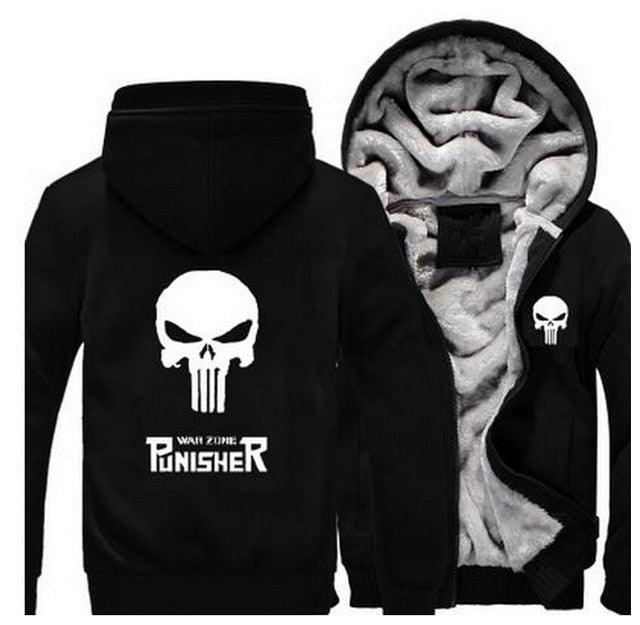 Men's Women Punisher Coat - Zipper Hoodie Fleece Thicken Jacket Sweatshirts (3U100)
