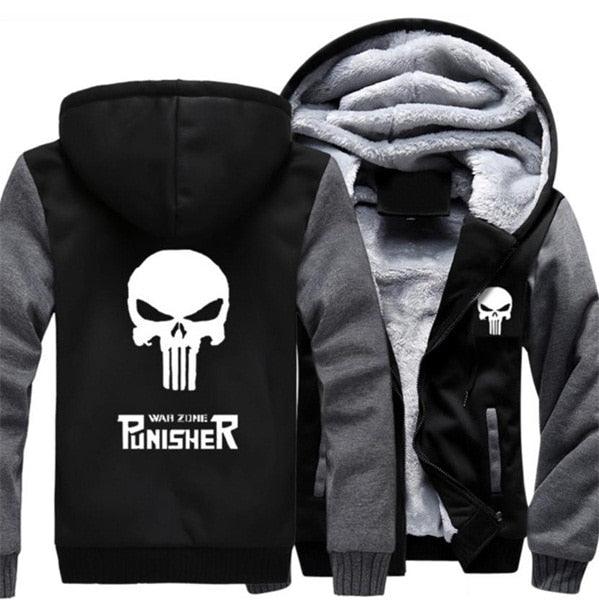Men's Women Punisher Coat - Zipper Hoodie Fleece Thicken Jacket Sweatshirts (3U100)