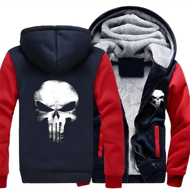 Men's Women Punisher Coat - Zipper Hoodie Fleece Thicken Jacket Sweatshirts (3U100)