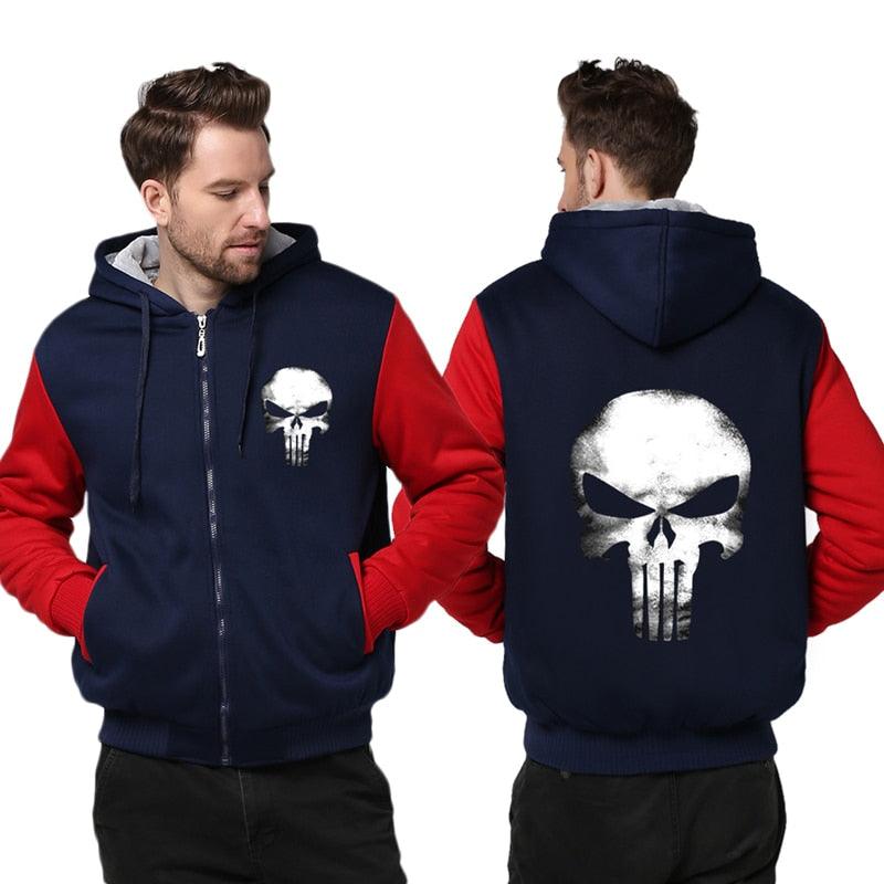 Men's Women Punisher Coat - Zipper Hoodie Fleece Thicken Jacket Sweatshirts (3U100)