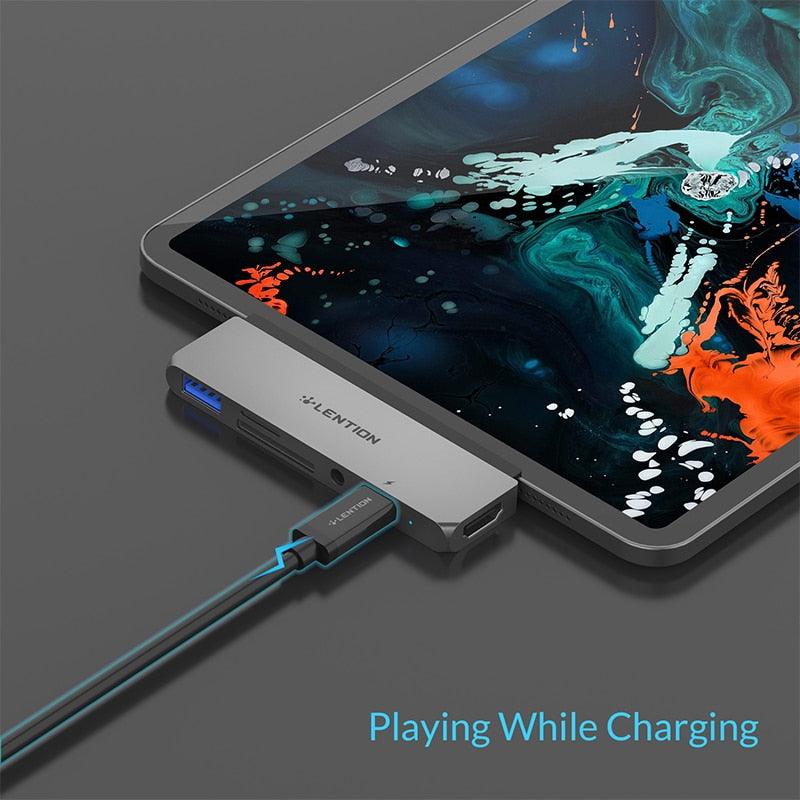 USB C Multi-Port Hub for New iPad Pro 11/12.9, with 4K HDMI, USB 3.0, SD/Micro SD Card Readers, Power Delivery and 3.5mm Aux (CA2)(1U52)