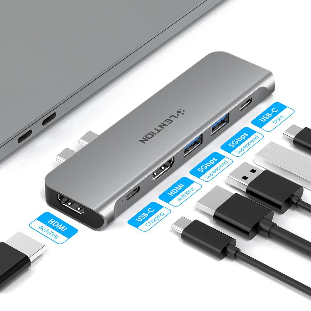 USB C Portable Hub with 60W Power Delivery, Dual 4K HDMI for Multiple Screens Display, 2 USB 3.0 & USB C Data for MacBook Pro 13 (CA2)(1U52)